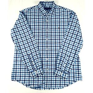 Ralph Lauren Classic Fit Plaid Button Down Shirt Mens XL Blue White Flesh Pony